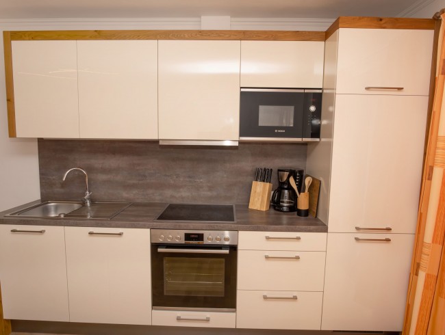Moderne Küche mit Backrohr und Mikrowelle
